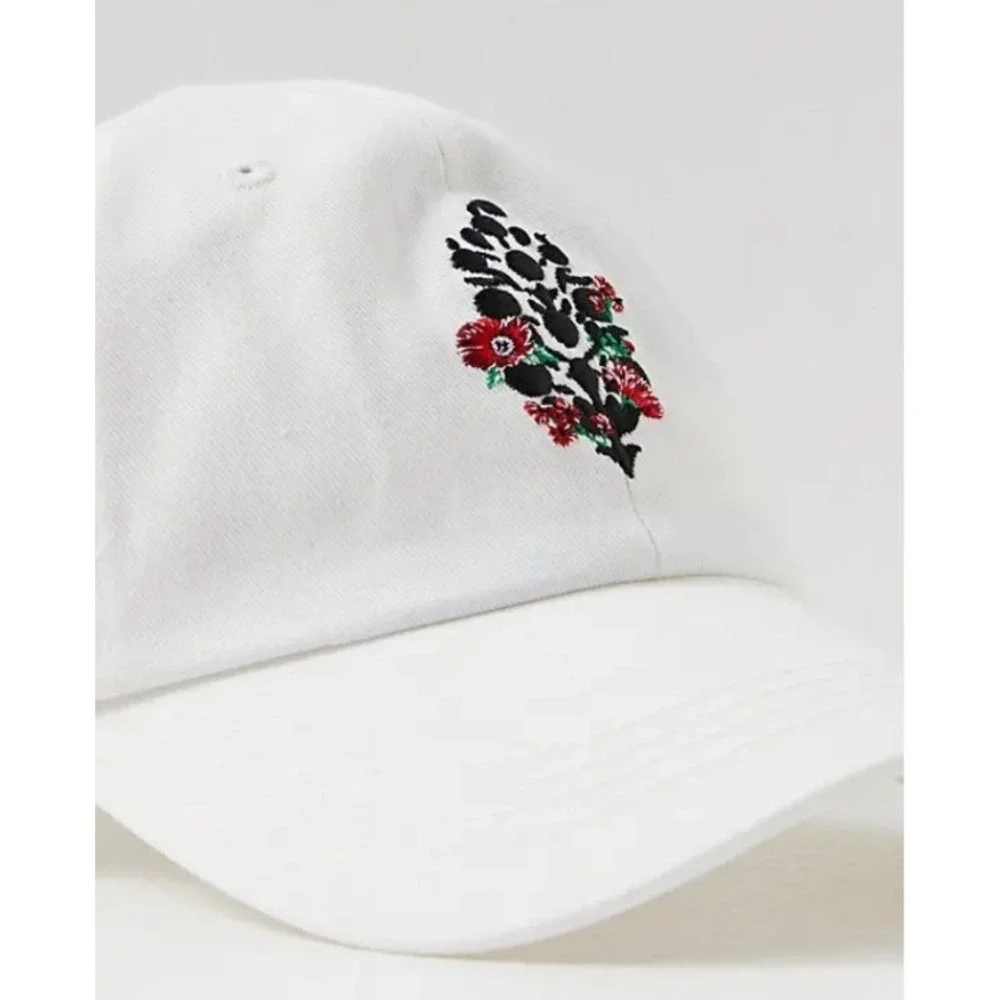 Free People Blooming Buti Baseball Hat White Floral Embroidered Cap Adjustable